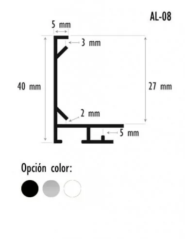 Moldura de alumínio para quadros tipo vitrine 40mm. AL-08