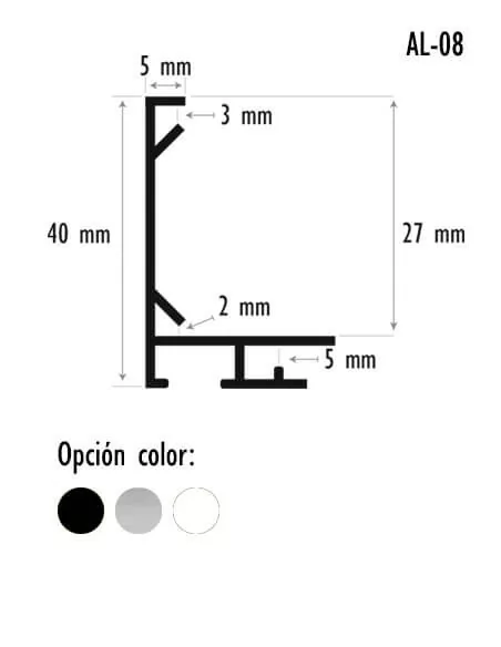 Moldura de alumínio para quadros tipo vitrine 40mm. AL-08