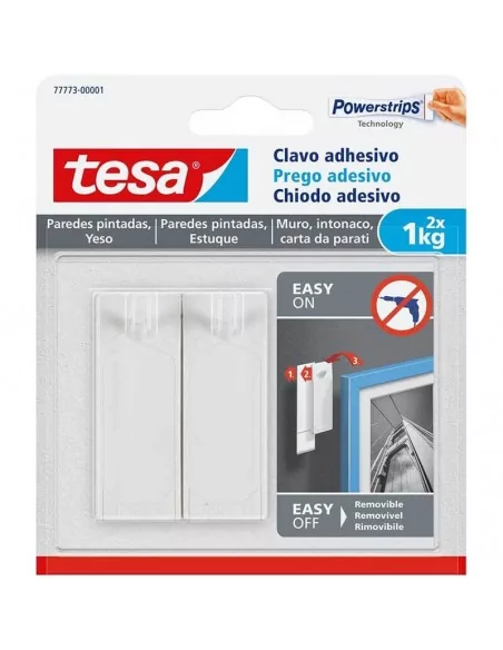 GANCHO COLGADOR ADHESIVO PARA COLGAR CUADROS SIN AGUJEROS | 2 x 1kg | TESA POWERSTRIPS
