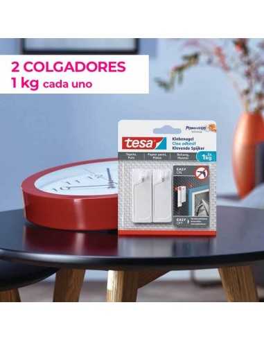 GANCHO COLGADOR ADHESIVO PARA COLGAR CUADROS SIN AGUJEROS | 2 x 1kg | TESA POWERSTRIPS