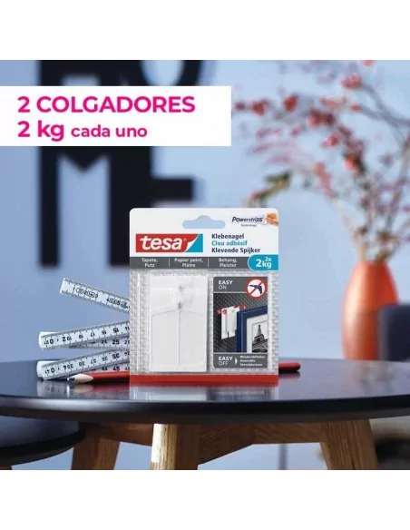 GANCHO COLGADOR ADHESIVO PARA COLGAR CUADROS SIN AGUJEROS | 2 x 2kg | TESA POWERSTRIPS GANCHO COLGADOR ADHESIVO PARA COLGAR CUADROS SIN AGUJEROS | 2 x 2kg | TESA POWERSTRIPS