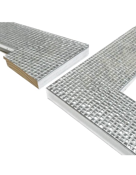 MOLDURA para cuadros. GRABADO MOSAICO PLATA BRILLANTE. 85x18mm