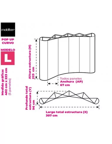 POP UP MAGNETICO CURVADO PLEGABLE UNA CARA | PARA GRÁFICA PVC EN PANELES VERTICALES| CON MALETA TRANSPORTE | DISPLAY PLEGABLE