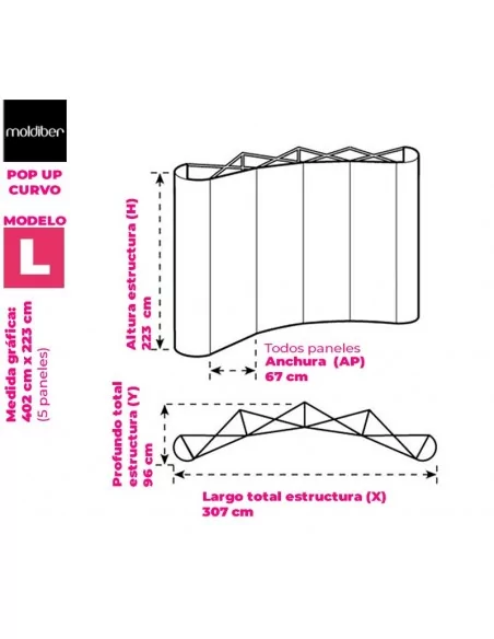 POP UP MAGNETICO CURVADO PLEGABLE UNA CARA | PARA GRÁFICA PVC EN PANELES VERTICALES| CON MALETA TRANSPORTE | DISPLAY PLEGABLE