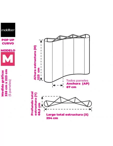POP UP MAGNETICO CURVADO PLEGABLE UNA CARA | PARA GRÁFICA PVC EN PANELES VERTICALES| CON MALETA TRANSPORTE | DISPLAY PLEGABLE