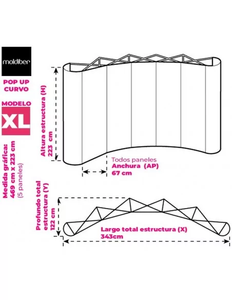 POP UP MAGNETICO CURVADO PLEGABLE UNA CARA | PARA GRÁFICA PVC EN PANELES VERTICALES| CON MALETA TRANSPORTE | DISPLAY PLEGABLE