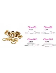 Ollao metálico dorado con arandela para lonas, toldos y textiles – Bolsa 1.000 uds 2