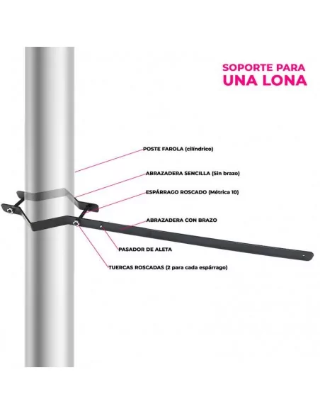 SOPORTE PARA BANDEROLAS DE LONA EN FAROLAS MODELO SENCILLO PARA UNA LONA