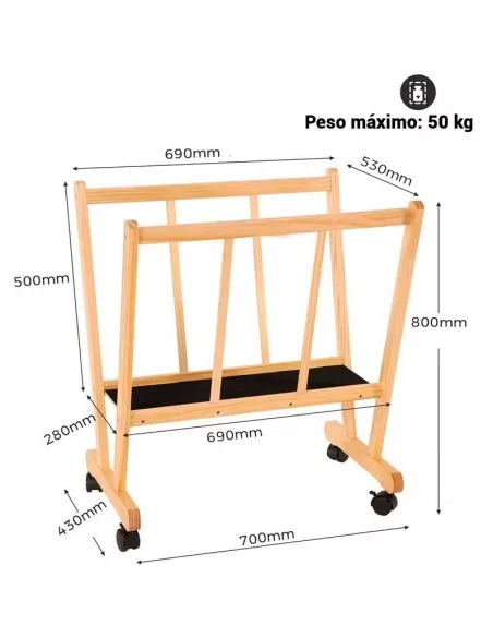 Suporte de madeira com rodas para quadros e obras de arte – Armazenamento e exposição