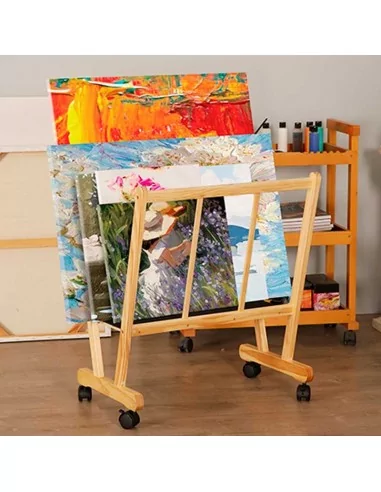 Support en bois sur roulettes pour œuvres d’art – Stockage et exposition Support en bois sur roulettes pour œuvres d’art – Stockage et exposition