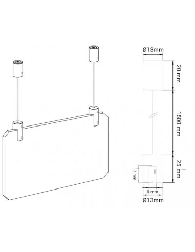 KIT PARA COLGAR CARTELERIA EN PANELES RÍGIDOS DESDE EL TECHO. ACERO INCOX. CABLE DE 150 cm KIT PARA COLGAR CARTELERIA EN PANELES RÍGIDOS DESDE EL TECHO. ACERO INCOX. CABLE DE 150 cm