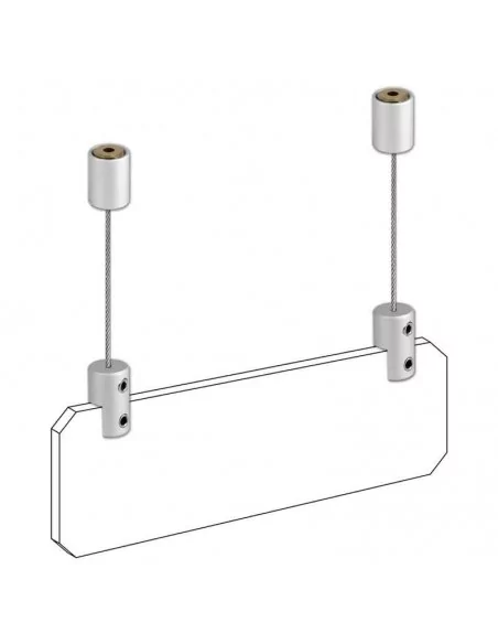 KIT PARA COLGAR CARTELERIA EN PANELES RÍGIDOS DESDE EL TECHO. ACERO INCOX. CABLE DE 150 cm KIT PARA COLGAR CARTELERIA EN PANELES RÍGIDOS DESDE EL TECHO. ACERO INCOX. CABLE DE 150 cm