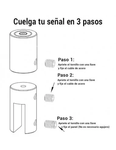KIT PARA COLGAR CARTELERIA EN PANELES RÍGIDOS DESDE EL TECHO. ACERO INCOX. CABLE DE 150 cm KIT PARA COLGAR CARTELERIA EN PANELES RÍGIDOS DESDE EL TECHO. ACERO INCOX. CABLE DE 150 cm