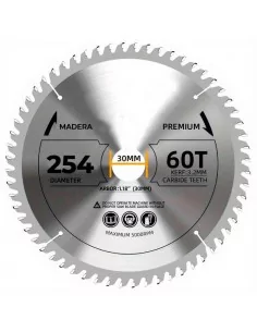 DISCO DE WIDIA PARA CORTE DE MADERA CALIDAD STANDARD | DIAMETRO 254 mm AGUJERO 30 mm Z 60 DIENTES