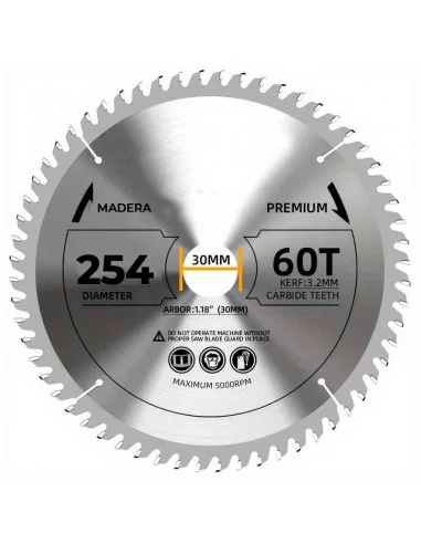 DISCO DE WIDIA PARA CORTE DE MADERA CALIDAD STANDARD | DIAMETRO 254 mm AGUJERO 30 mm Z 60 DIENTES