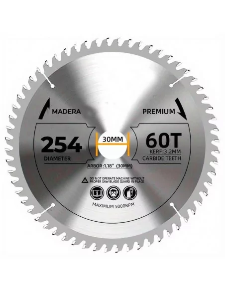 DISCO DE WIDIA PARA CORTE DE MADERA CALIDAD STANDARD | DIAMETRO 254 mm AGUJERO 30 mm Z 60 DIENTES