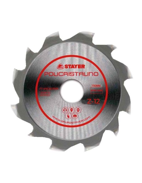 DISCO DIAMANTE POLICRISTALINO (PCD) PARA CORTE EN MADERA Y LAMINADOS | DIAMETRO 190 mm AGUJERO 22 mm Z 12 DIENTES