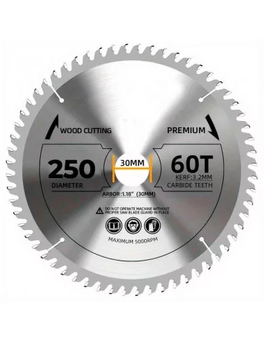 DISCO DE WIDIA PARA CORTE DE MADERA ALTA CALIDAD | DIAMETRO 250 mm AGUJERO 30 mm Z 60 DIENTES DISCO DE WIDIA PARA CORTE DE MADERA ALTA CALIDAD | DIAMETRO 250 mm AGUJERO 30 mm Z 60 DIENTES