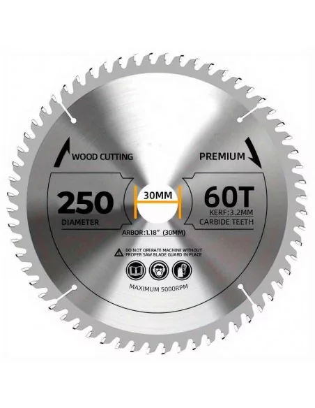 DISCO DE WIDIA PARA CORTE DE MADERA ALTA CALIDAD | DIAMETRO 250 mm AGUJERO 30 mm Z 60 DIENTES DISCO DE WIDIA PARA CORTE DE MADERA ALTA CALIDAD | DIAMETRO 250 mm AGUJERO 30 mm Z 60 DIENTES
