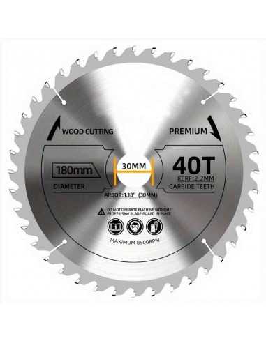 DISCO DE WIDIA PARA CORTE DE MADERA CALIDAD STANDARD | DIAMETRO 180 mm AGUJERO 30 mm Z 40 DIENTES