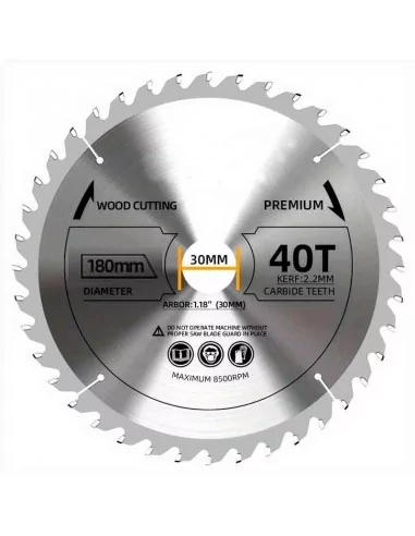 DISCO DE WIDIA PARA CORTE DE MADERA CALIDAD STANDARD | DIAMETRO 180 mm AGUJERO 30 mm Z 40 DIENTES DISCO DE WIDIA PARA CORTE DE MADERA CALIDAD STANDARD | DIAMETRO 180 mm AGUJERO 30 mm Z 40 DIENTES