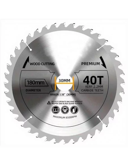 DISCO DE WIDIA PARA CORTE DE MADERA CALIDAD STANDARD | DIAMETRO 180 mm AGUJERO 30 mm Z 40 DIENTES DISCO DE WIDIA PARA CORTE DE MADERA CALIDAD STANDARD | DIAMETRO 180 mm AGUJERO 30 mm Z 40 DIENTES