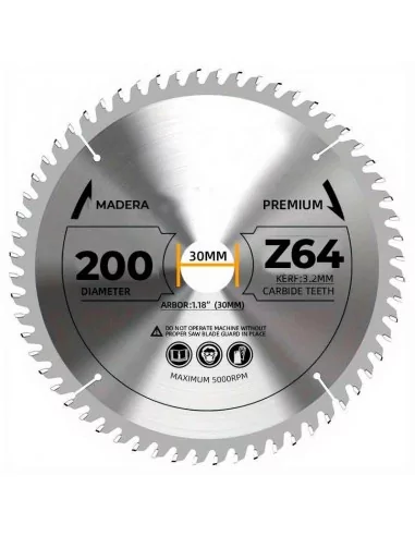 DISCO DE WIDIA PARA CORTE DE MADERA CALIDAD STANDARD | DIAMETRO 200 mm AGUJERO 30 mm Z 64 DIENTES DISCO DE WIDIA PARA CORTE DE MADERA CALIDAD STANDARD | DIAMETRO 200 mm AGUJERO 30 mm Z 64 DIENTES