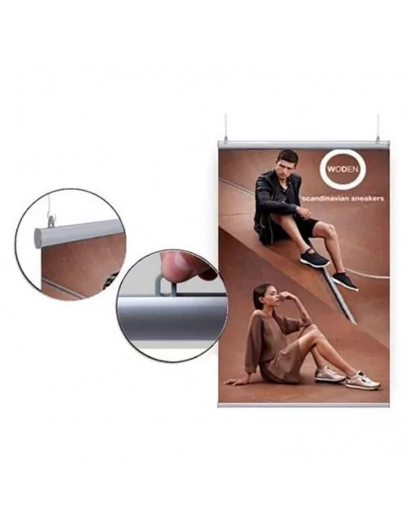 Perfil ALUPLUS para pendurar cartazes e lonas no teto – Suporte metálico