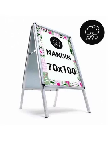 CABALLETE ACERA PARA EXTERIOR 70 x 100 cm PLATA | METÁLICO ABATIBLE | 32 mm ANCHO | DOBLE CARA CABALLETE ACERA PARA EXTERIOR 70 x 100 cm PLATA | METÁLICO ABATIBLE | 32 mm ANCHO | DOBLE CARA