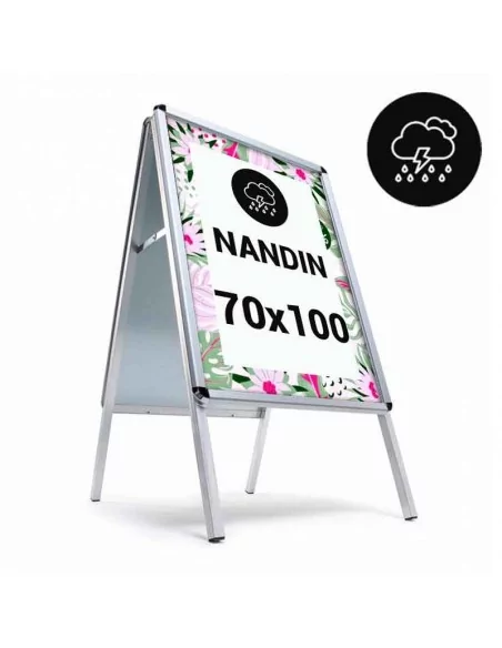 CABALLETE ACERA PARA EXTERIOR 70 x 100 cm PLATA | METÁLICO ABATIBLE | 32 mm ANCHO | DOBLE CARA CABALLETE ACERA PARA EXTERIOR 70 x 100 cm PLATA | METÁLICO ABATIBLE | 32 mm ANCHO | DOBLE CARA