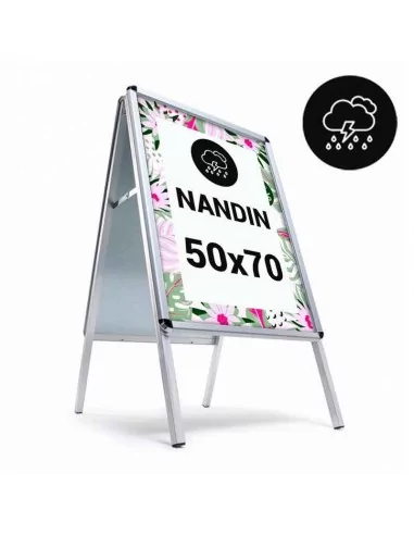 CABALLETE ACERA PARA EXTERIOR 50 x 70 cm PLATA | METÁLICO ABATIBLE | 32 mm ANCHO | DOBLE CARA CABALLETE ACERA PARA EXTERIOR 50 x 70 cm PLATA | METÁLICO ABATIBLE | 32 mm ANCHO | DOBLE CARA