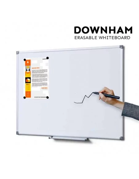 Quadro branco magnético com moldura de alumínio prata – Modelo Downham para marcadores e ímanes