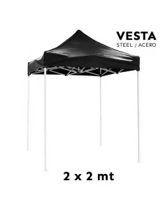 CARPA PLEGABLE DE ACERO 2 X 2 METROS CON TECHO NEGRO. MODELO VESTA