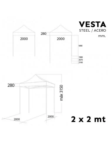 CARPA DE ACERO RESISTENTE 2 X 2 METROS CON TECHO NEGRO. MODELO VESTA