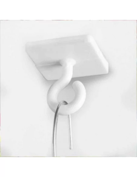 COLGADOR ADHESIVO BLANCO PARA TECHO CON GANCHO ABIERTO DE PLASTICO COLGADOR ADHESIVO BLANCO PARA TECHO CON GANCHO ABIERTO DE PLASTICO