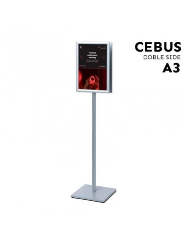 Expositor de pie doble cara DIN A3 – Modelo CEBUS con base cuadrada