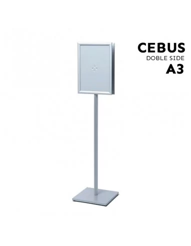 Expositor de pie doble cara DIN A3 – Modelo CEBUS con base cuadrada
