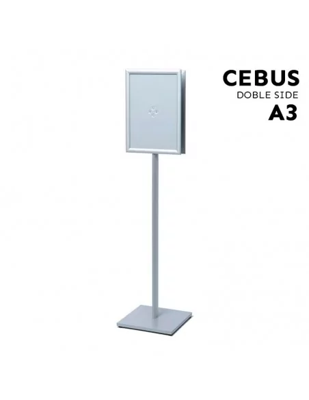 Expositor de pie doble cara DIN A3 – Modelo CEBUS con base cuadrada