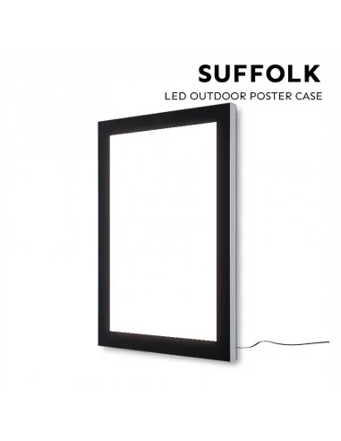 cadre led pour affiche usage extérieur vitrine finition argent et noir - modèle suffolk