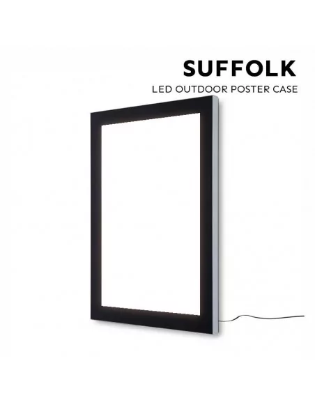 cadre led pour affiche usage extérieur vitrine finition argent et noir - modèle suffolk