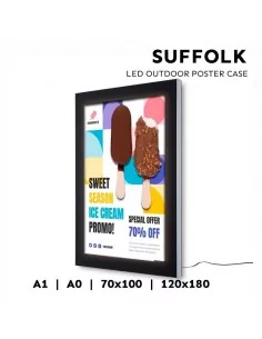 MARCO LED PARA POSTER USO EXTERIOR VITRINA ACABADO PLATA Y NEGRO - MODELO SUFFOLK
