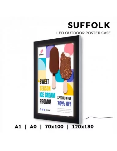 cadre led pour affiche usage extérieur vitrine finition argent et noir - modèle suffolk