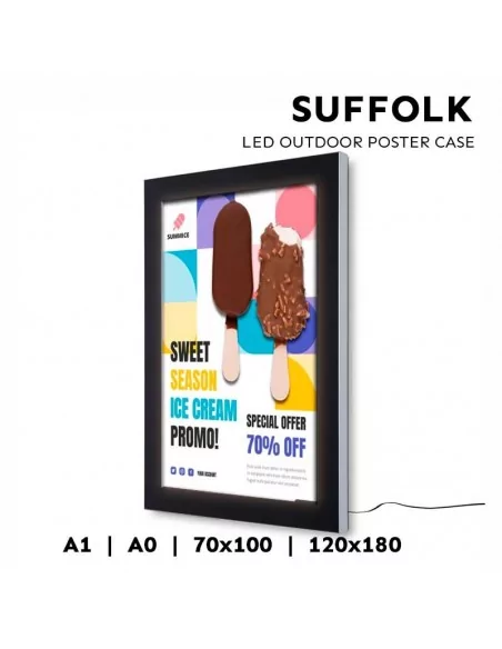 cadre led pour affiche usage extérieur vitrine finition argent et noir - modèle suffolk
