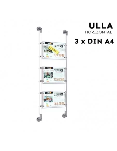 Sistema de cartelería escaparate inmobiliario – DIN A4 Horizontal – 3 bolsillos Sistema de cartelería escaparate inmobiliario – DIN A4 Horizontal – 3 bolsillos
