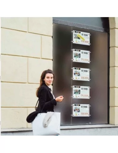 Support acrylique pour affiches vitrine immobilier – DIN A3 Horizontal – 5 pochettes