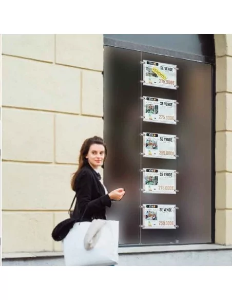 Support acrylique pour affiches vitrine immobilier – DIN A3 Horizontal – 5 pochettes