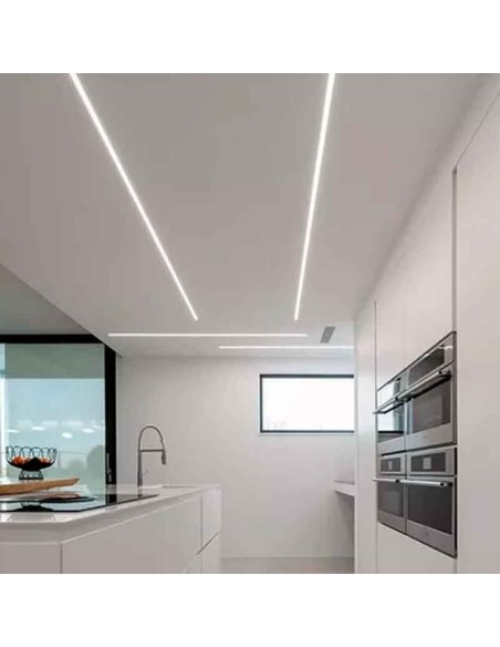 Perfil de aluminio para empotrar | Instalación de tira LED hasta 10 mm | Tapa traslucida