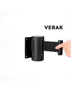 Soporte de pared retráctil negro con cinta de 2 m para delimitar accesos