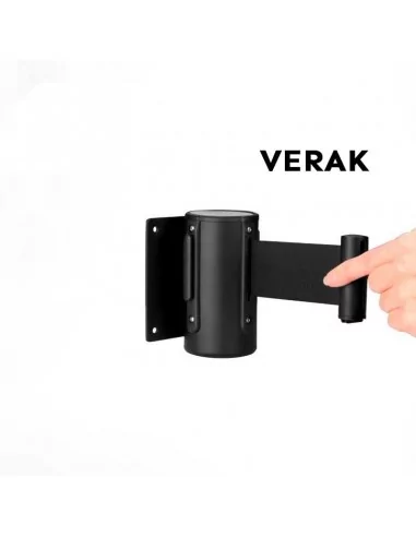 Soporte de pared retráctil negro con cinta de 2 m para delimitar accesos