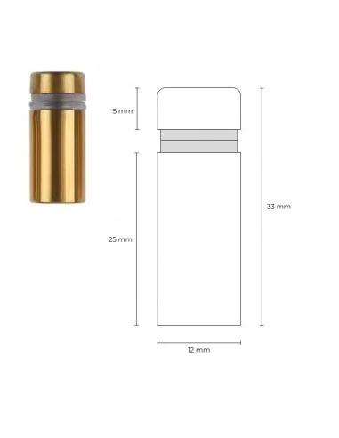 Separador Ø12 x 30 mm oro viejo con tapón roscado para placas de metacrilato